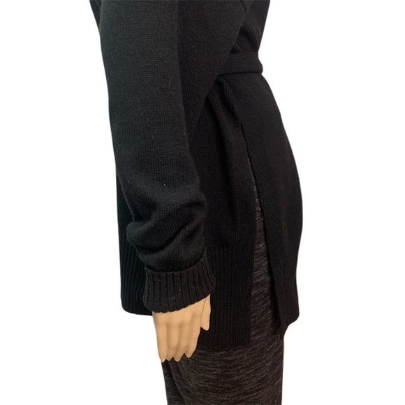 Sandro Paris Black Belted Wool Cashmere Long Sleeve V Neck Long Cardigan Sweater - Picture 9 of 16